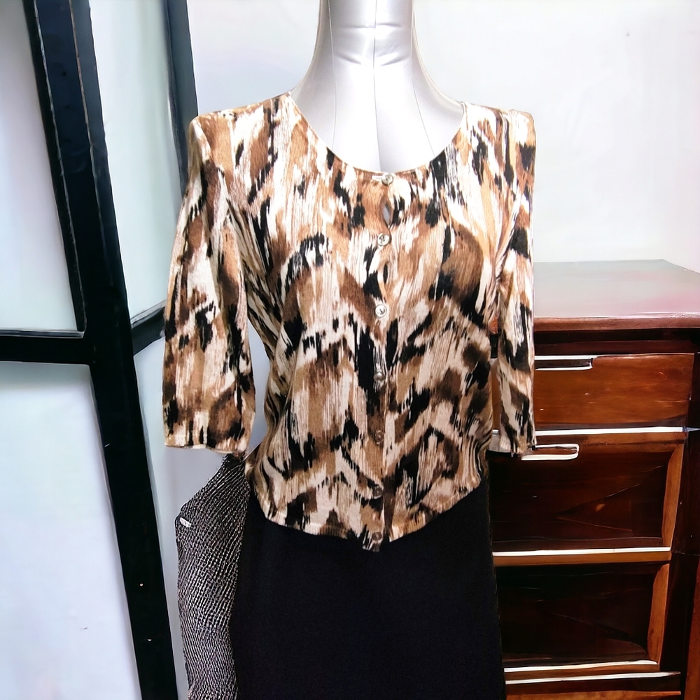 J. JILL | ✨ Tan, Cream & Black Button Up Cardigan | EUC ✨ size S